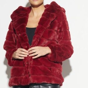Apparis Goldie Ruby Red Faux Fur Oversized Jacket